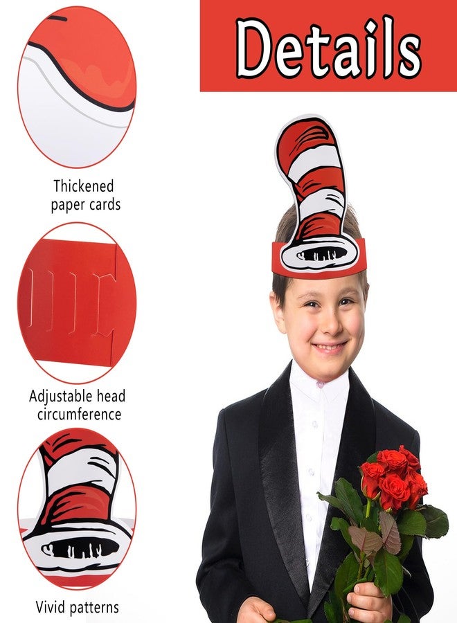 Wehhbtye 24 Set White and Red Striped Paper Hats, Red Cat Costume Top Hat, Circus Paper Headwear for Back to School Classroom Birthday Cosplay Halloween Party Supplies - Image 3