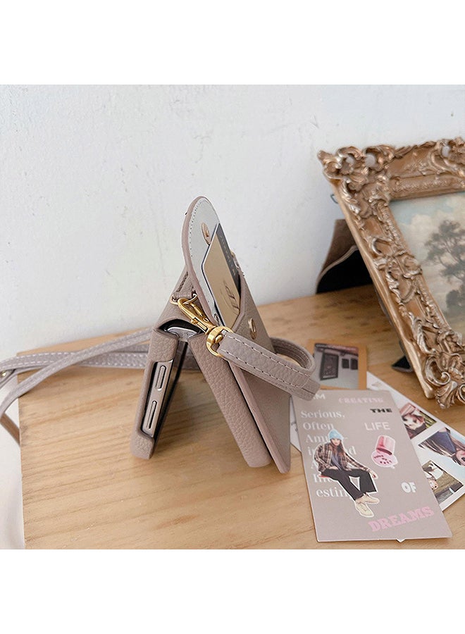 O Ozone Case For Samsung Galaxy Z Flip 5 Wallet Case Elegant PU Leather Card Holder&Adjustable Crossbody Lanyard Shockproof Protective Phone Cover- Light Blue - Image 4