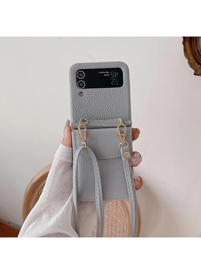 Case For Samsung Galaxy Z Flip 5 Wallet Case Elegant PU Leather Card Holder&Adjustable Crossbody Lanyard Shockproof Protective Phone Cover- Light Blue