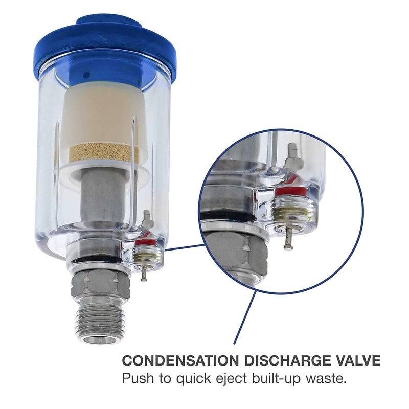HCHGI HYDROCHROME HYDROGRAPHICS IN HCHGI Mini inLine Air Filter Oil Water Separator Drain Valve Water Trap Air Dryer Removes Moisture Dirt Use on Compressor Air Line Hose Air Tools Spray Guns Pack of 1  - Image 4