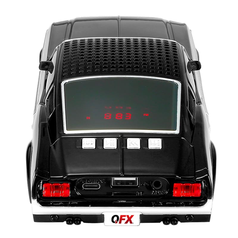 QFX Bluetooth 1965 Retro Car Replica Speaker, 3-inch Speakers, Hands Free Link, Built-in Microphone, FM Radio and LED Party Lights, Black - BT-1965-BLK - Image 3