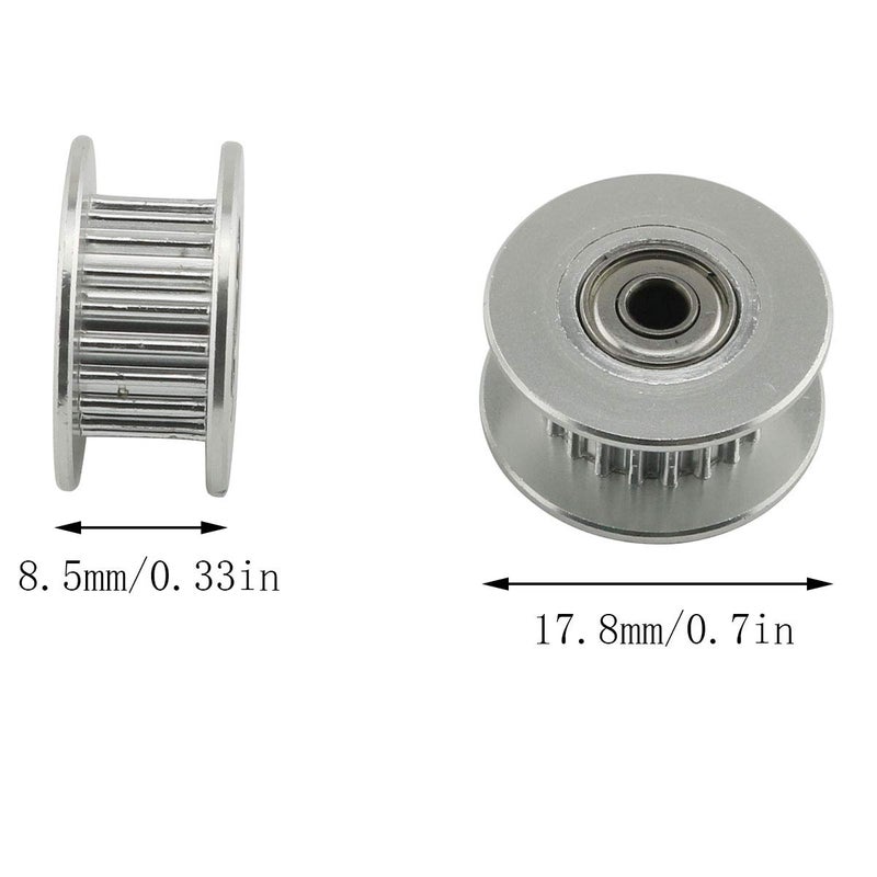 Eoutstanding 2pcs 20 Teeth 3mm Bore Idler Timing Pulley with Bearing 2GT Aluminium Alloy H Type GT2 Synchronous Wheel for 6mm Width Belt 3D Printer CNC Mechanical Drive Silver - Image 2