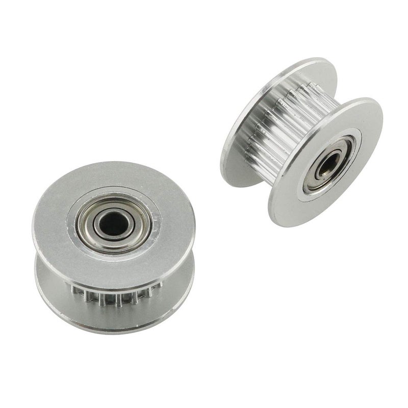 Eoutstanding 2pcs 20 Teeth 3mm Bore Idler Timing Pulley with Bearing 2GT Aluminium Alloy H Type GT2 Synchronous Wheel for 6mm Width Belt 3D Printer CNC Mechanical Drive Silver - Image 1