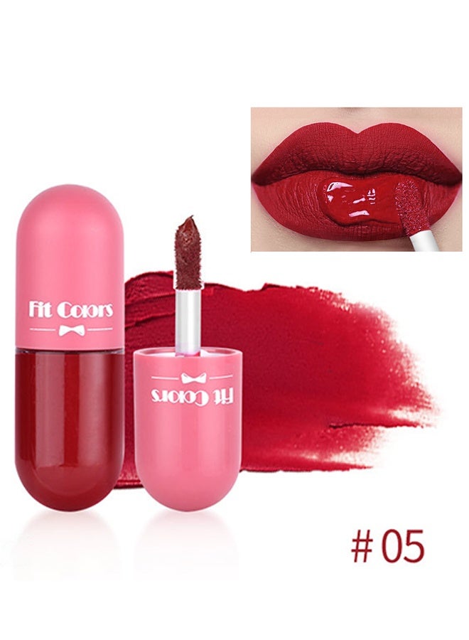 Fit Colors Matte Lip Gloss - Beauty Matte Liquid Lipstick Long Lasting Up To 16 Hous,Nude Velvet Lip Gloss Lip Stain Can Let Your Lip Look Fuller #05 dark red - Image 1