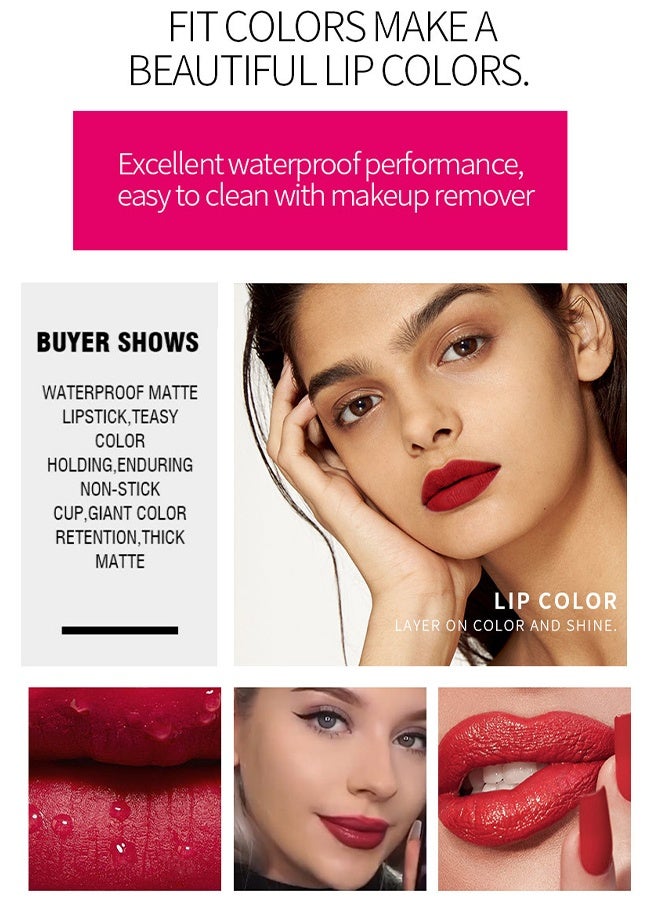 Fit Colors Matte Lip Gloss - Beauty Matte Liquid Lipstick Long Lasting Up To 16 Hous,Nude Velvet Lip Gloss Lip Stain Can Let Your Lip Look Fuller #05 dark red - Image 3
