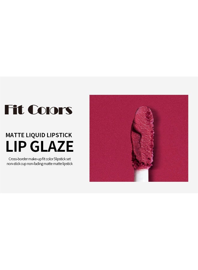 Fit Colors Matte Lip Gloss - Beauty Matte Liquid Lipstick Long Lasting Up To 16 Hous,Nude Velvet Lip Gloss Lip Stain Can Let Your Lip Look Fuller #05 dark red - Image 5