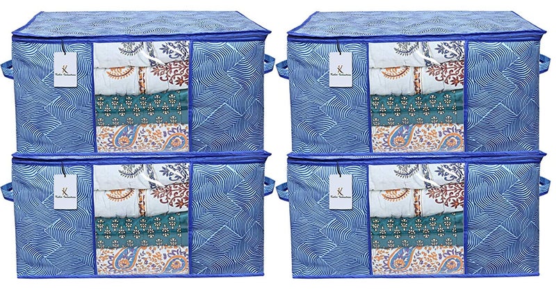 Kuber Industries Heart Home Leheriya Design Underbed Storage Bag Storage Organiser Blanket Cover Set of 4 Royal Blue Extra Large Size CTHH11971  - Image 1