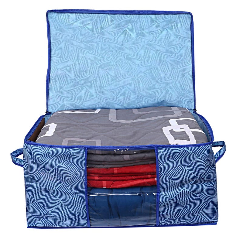 Kuber Industries Heart Home Leheriya Design Underbed Storage Bag Storage Organiser Blanket Cover Set of 4 Royal Blue Extra Large Size CTHH11971  - Image 5