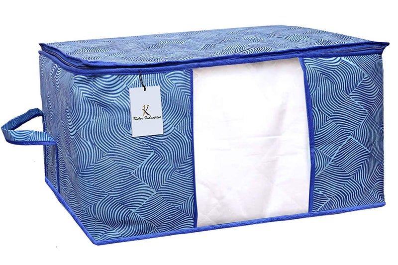 Kuber Industries Heart Home Leheriya Design Underbed Storage Bag Storage Organiser Blanket Cover Set of 4 Royal Blue Extra Large Size CTHH11971  - Image 4
