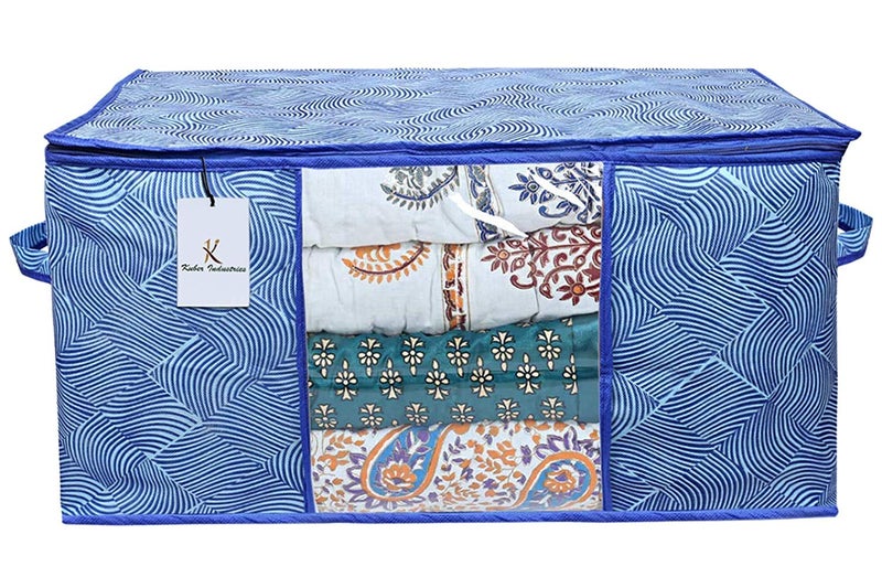 Kuber Industries Heart Home Leheriya Design Underbed Storage Bag Storage Organiser Blanket Cover Set of 4 Royal Blue Extra Large Size CTHH11971  - Image 2