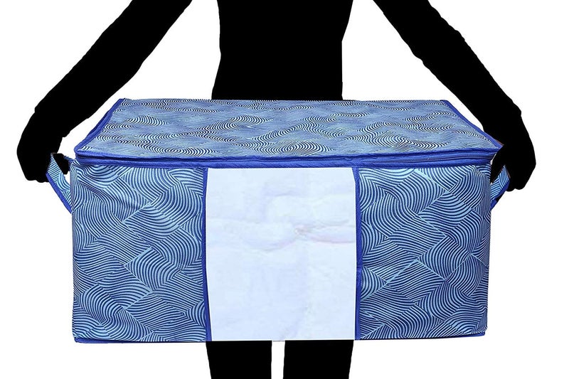Kuber Industries Heart Home Leheriya Design Underbed Storage Bag Storage Organiser Blanket Cover Set of 4 Royal Blue Extra Large Size CTHH11971  - Image 3