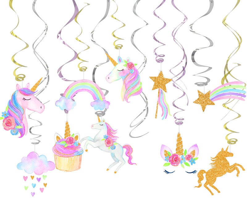 Klmars 30 Ct Unicorn Hanging Swirl Decorations - Unicorn Party Decorations - Image 1