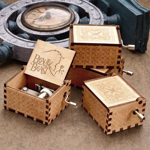 Muzero Beauty and The Beast Music Box, Valentine Christmas Birthday Anniversary Wooden Gift for Wife Girlfriend Husband Boyfriend Girl Hand Crank Present - Image 5