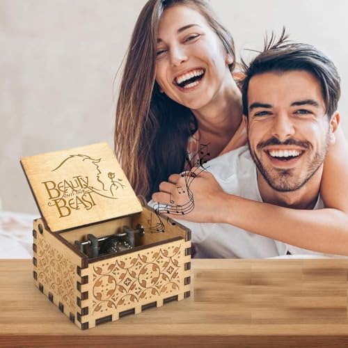 Muzero Beauty and The Beast Music Box, Valentine Christmas Birthday Anniversary Wooden Gift for Wife Girlfriend Husband Boyfriend Girl Hand Crank Present - Image 4