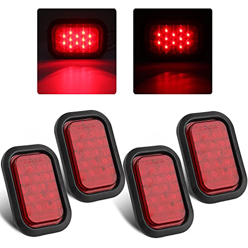 Partswcgg 5" x 3" Red 12 LED Trailer Tail Lights - 4Pcs 5x3 Rectangle Led Truck Stop Brake Turn Tail Lights Sealed RV Semi Truck Flatbed Taillights w/Rubber Grommets and 3 Prong Wire Pigtails Waterproof - Image 1