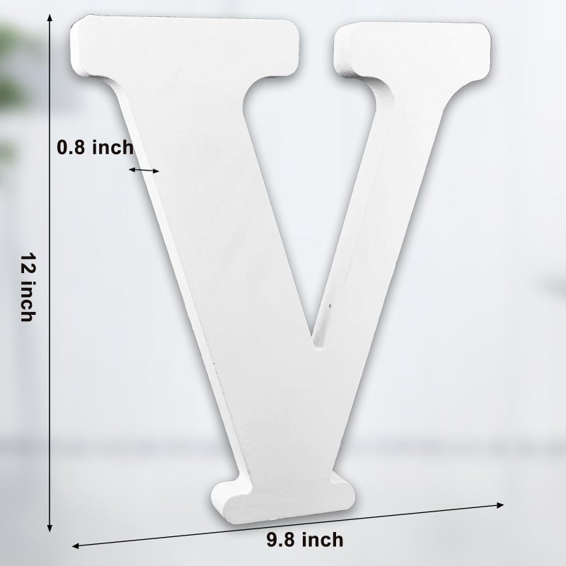 AOCEAN 12 Inch White Big Wood Letters Unfinished Wooden Letters for Wall Decor Decorative Standing Letters Slices Sign Board Decoration for Craft Home Party Projects (V) - Image 2