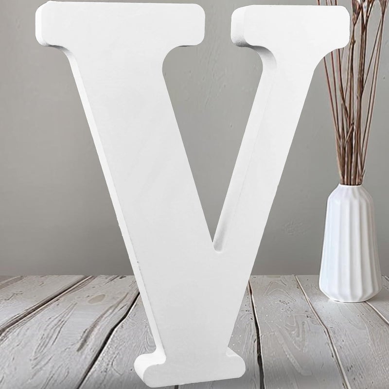 AOCEAN 12 Inch White Big Wood Letters Unfinished Wooden Letters for Wall Decor Decorative Standing Letters Slices Sign Board Decoration for Craft Home Party Projects (V) - Image 1