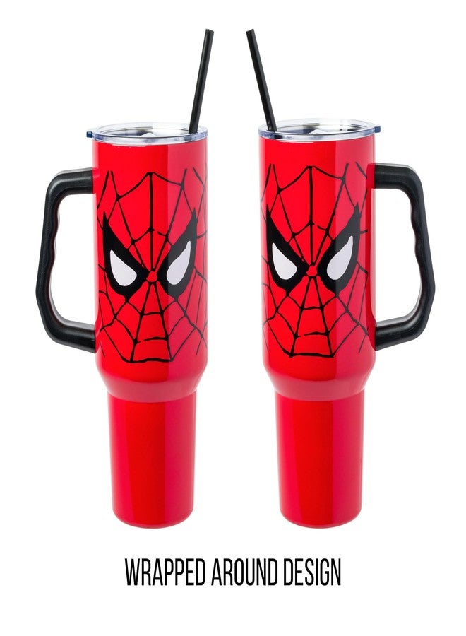 Silver Buffalo Marvel Avengers Spider-Man Stainless Steel Tumbler with Handle and Straw, Fits in Standard Cup Holder, 40 Ounces - Image 2