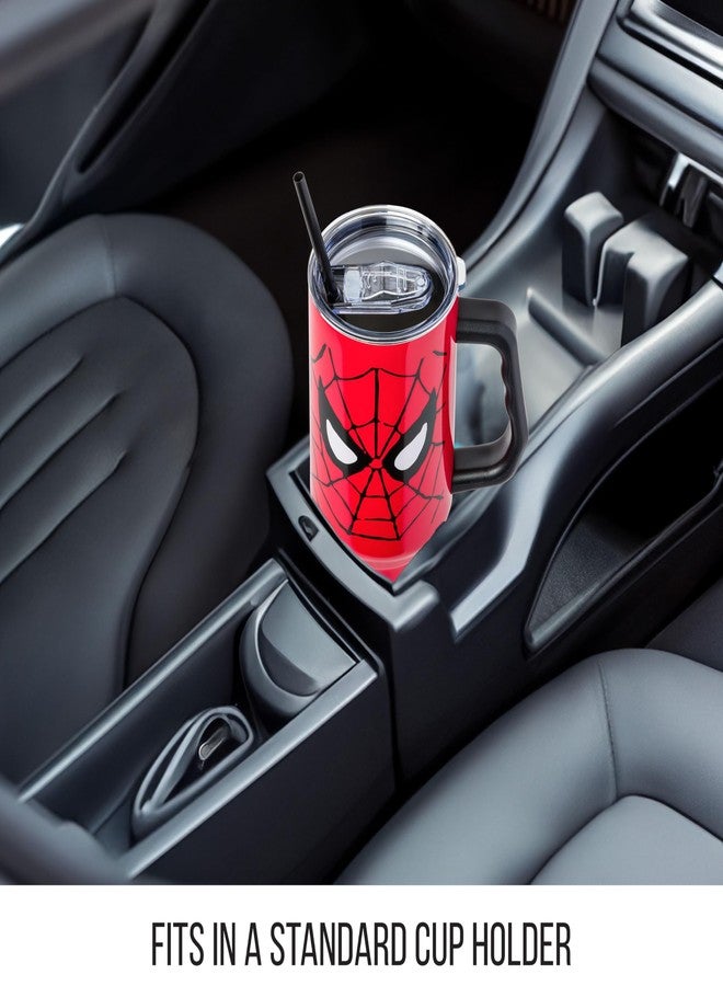 Silver Buffalo Marvel Avengers Spider-Man Stainless Steel Tumbler with Handle and Straw, Fits in Standard Cup Holder, 40 Ounces - Image 3