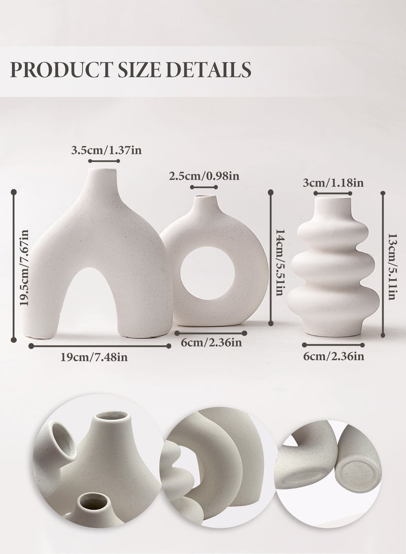وين هولدر طقم مزهريات سيراميك أبيض من 3 قطع، مزهريات زهور صغيرة لعشب البامباس، مزهريات بوهو حديثة للديكور، مزهريات بيضاء مستديرة للقطع المركزية لغرفة المعيشة في غرفة المعيشة في غرفة الزفاف، طاولة قهوة طاولة عشاء - Image 3