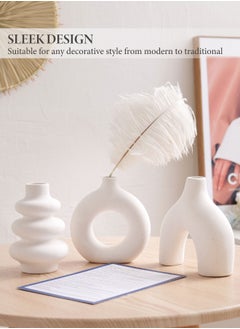 WinHolder White Ceramic Vase Set of 3, Small Flower Vases for Pampas Grass, Modern Boho Vases for Decor, Round White Vases Centerpieces for Wedding Living Room Bedroom Coffee Table Dinner Table  - Image 4