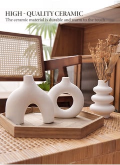 WinHolder White Ceramic Vase Set of 3, Small Flower Vases for Pampas Grass, Modern Boho Vases for Decor, Round White Vases Centerpieces for Wedding Living Room Bedroom Coffee Table Dinner Table  - Image 5