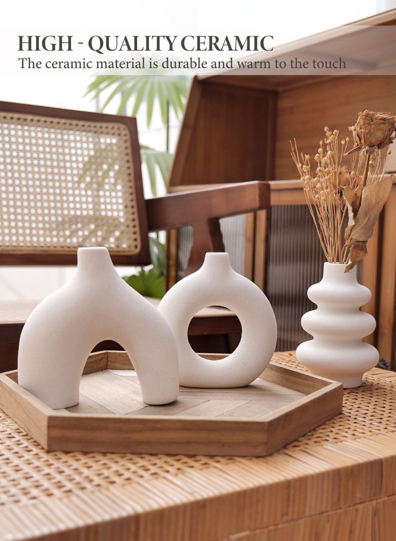 وين هولدر طقم مزهريات سيراميك أبيض من 3 قطع، مزهريات زهور صغيرة لعشب البامباس، مزهريات بوهو حديثة للديكور، مزهريات بيضاء مستديرة للقطع المركزية لغرفة المعيشة في غرفة المعيشة في غرفة الزفاف، طاولة قهوة طاولة عشاء - Image 5
