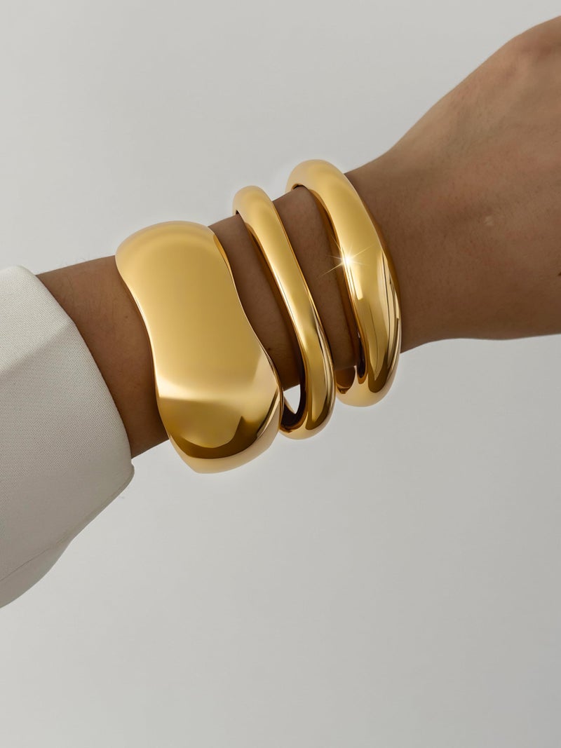 RchSLK 3Pcs Chunky Gold Bangles Bracelets for Women, Spring Hinged Big Stackable Bangles Set, Trendy Cuff Bracelet Stack Fashion Jewelry Gifts - Image 2