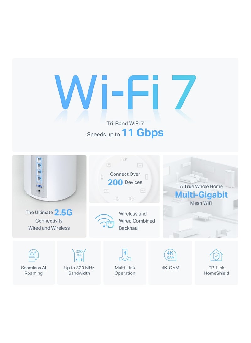 تي بي لينك ديكو BE65 BE9300 نظام شبكة Wi-Fi 7 للمنزل بالكامل (3 عبوات) باللون الأبيض - Image 4