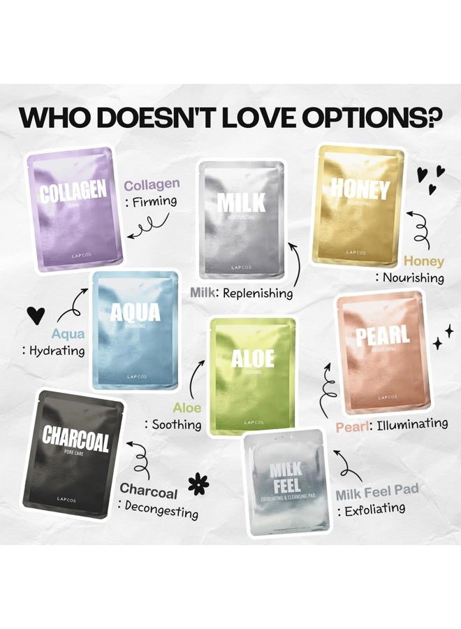 LAPCOS Daily Sheet Mask Variety Pack 7+1 (Version 1) Daily Face Masks - Hydrate, Clarify, Nourish, Exfoliate & Renew Skin, Korean Beauty Favorite (8 pack) - Image 2