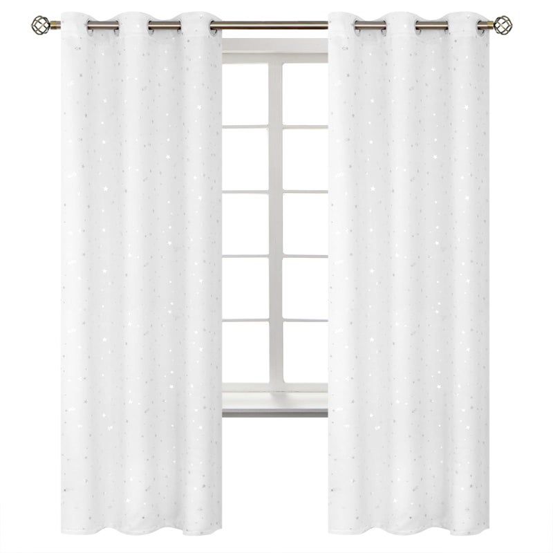 BGment الستائر Bragge Kids Blackout لغرفة النوم - Grommet حراري معزول الفضة النجمة غرفة الستائر المظلمة لمجموعة غرفة المعيشة من لوحين (42 × 72 بوصة بيضاء) - Image 1
