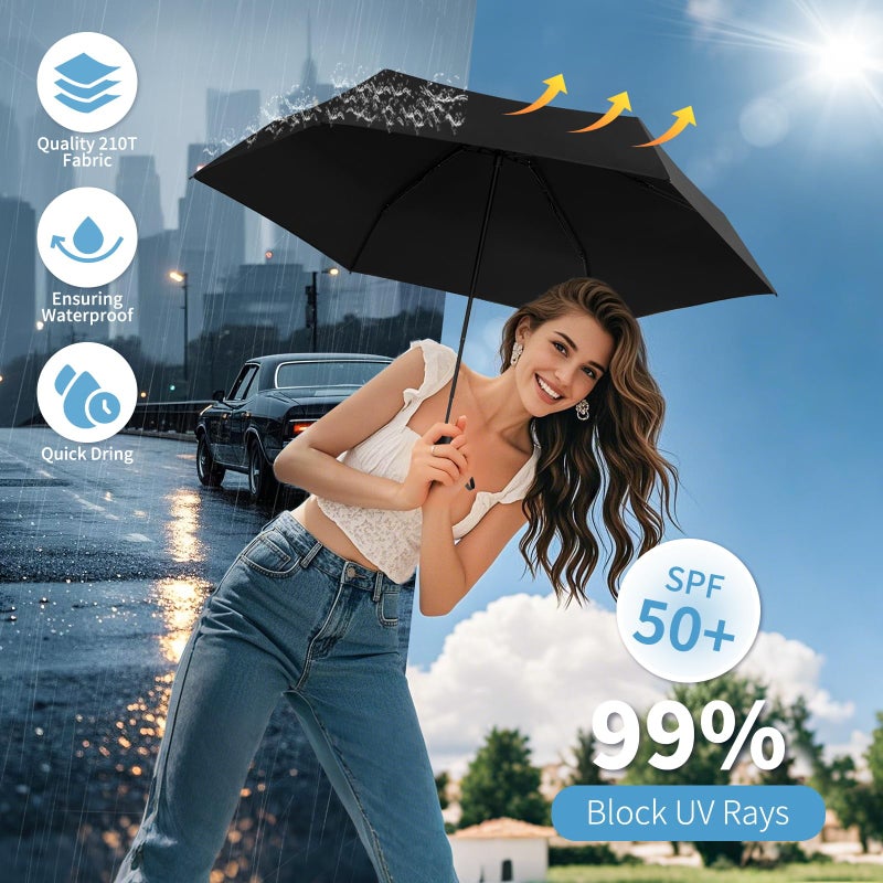 Yoobure Small Mini Umbrella with Case Light Compact Design Perfect for Travel Lightweight Portable Parasol Outdoor Sun&Rain Umbrellas - Image 4