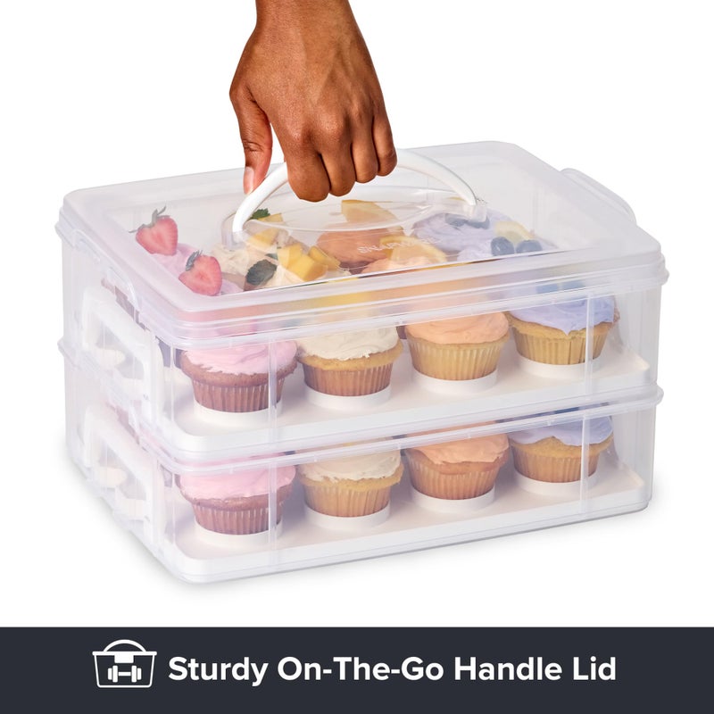 Snapware (2-Layer, 24 Cupcakes Plastic Detachable Cupcake Carrier Storage Container With Lid and Handle, Freezer Dishwasher Microwave Safe - Image 3