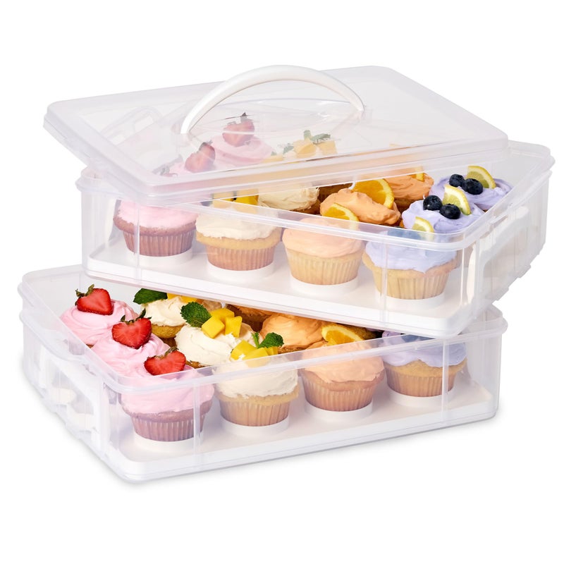 Snapware (2-Layer, 24 Cupcakes Plastic Detachable Cupcake Carrier Storage Container With Lid and Handle, Freezer Dishwasher Microwave Safe - Image 1