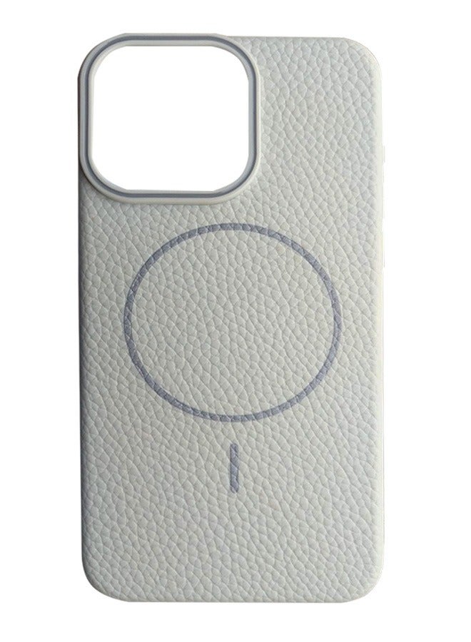 Magsafe Phone Case For iPhone 12/12 Pro With High Quality Rubber Frame And Slim Lychee Pattern Leather Case with Camera Lens Protection Shockproof Cover And support wireless Charging Leather Cover for iPhone 12/12 Pro - Beige  - Image 1