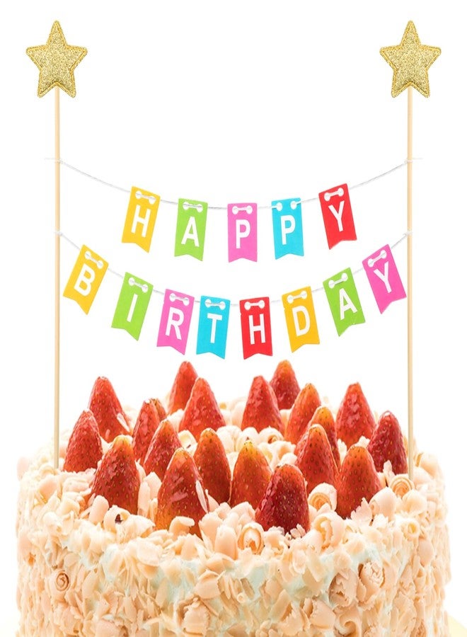 Styquenzer مجموعة واحدة من زينة كعكة قوس قزح، لافتة زينة كعكة عيد ميلاد سعيد، زينة كعكة نجمة ذهبية، أعلام مثلثة مصنوعة يدويًا، زينة كعكة ملونة، لافتات مع أعمدة خشبية لحفلة عيد الميلاد - Image 1