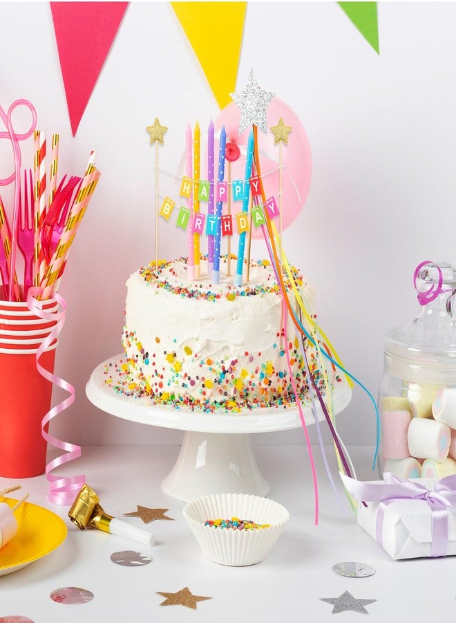 Styquenzer مجموعة واحدة من زينة كعكة قوس قزح، لافتة زينة كعكة عيد ميلاد سعيد، زينة كعكة نجمة ذهبية، أعلام مثلثة مصنوعة يدويًا، زينة كعكة ملونة، لافتات مع أعمدة خشبية لحفلة عيد الميلاد - Image 4