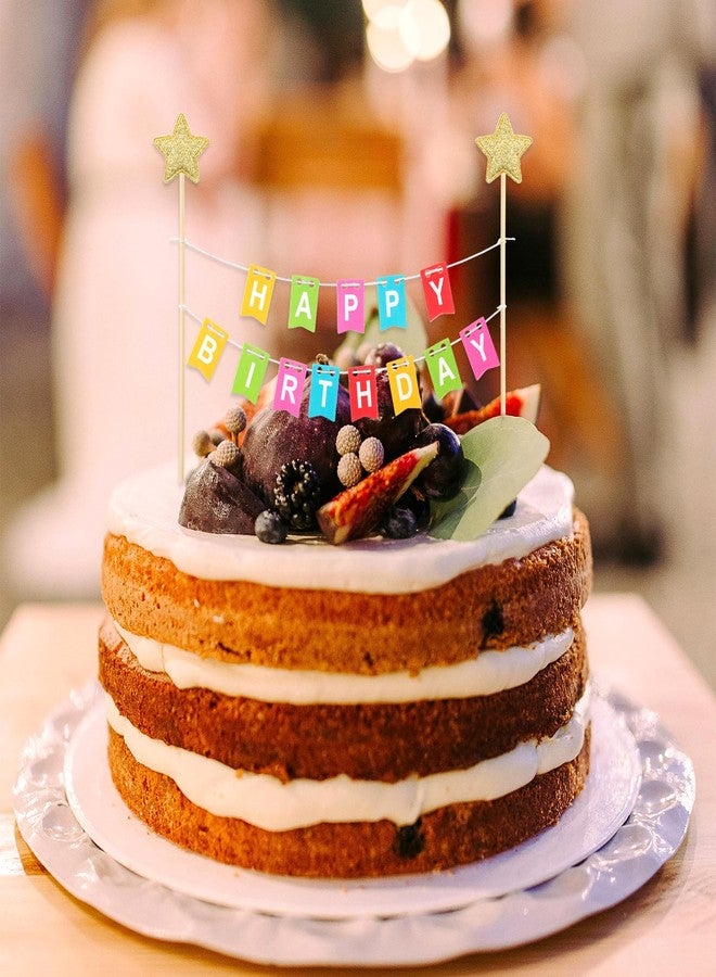 Styquenzer مجموعة واحدة من زينة كعكة قوس قزح، لافتة زينة كعكة عيد ميلاد سعيد، زينة كعكة نجمة ذهبية، أعلام مثلثة مصنوعة يدويًا، زينة كعكة ملونة، لافتات مع أعمدة خشبية لحفلة عيد الميلاد - Image 5