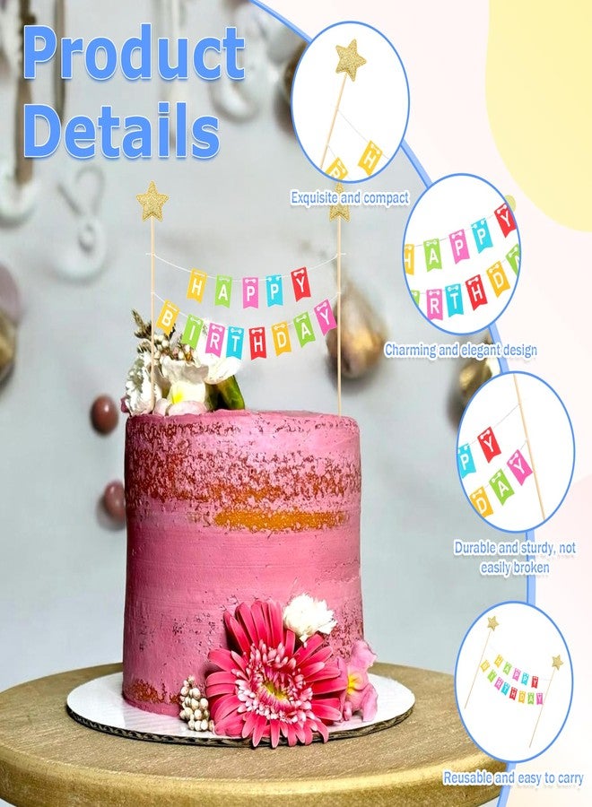 Styquenzer مجموعة واحدة من زينة كعكة قوس قزح، لافتة زينة كعكة عيد ميلاد سعيد، زينة كعكة نجمة ذهبية، أعلام مثلثة مصنوعة يدويًا، زينة كعكة ملونة، لافتات مع أعمدة خشبية لحفلة عيد الميلاد - Image 3