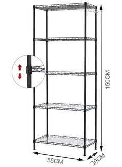 BLOOMING TIME 5-Tier Wire Shelving Bathroom Storage, 5 Shelves Unit Metal Kitchen Storage Rack(Black)150 x 55 x 30cm  - Image 2