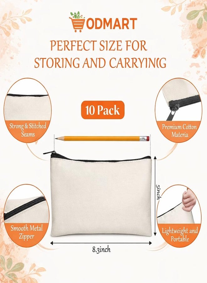 ODMART Canvas Zipper Pouch Multipurpose Cotton Makeup Bag, Pencil Case & Travel Organizer for DIY Craft, Office & Storage (Pack of 10) - Image 2