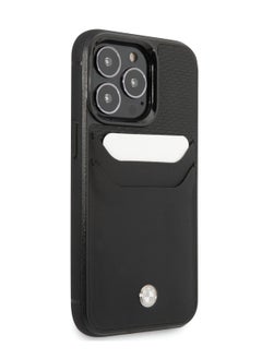 BMW iPhone 14 Pro Max Case Signature Collection Genuine Leather Back Cover with Card slot Embossed Pattern - Black  - Image 2