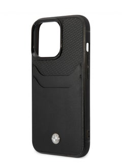 BMW iPhone 14 Pro Max Case Signature Collection Genuine Leather Back Cover with Card slot Embossed Pattern - Black  - Image 5