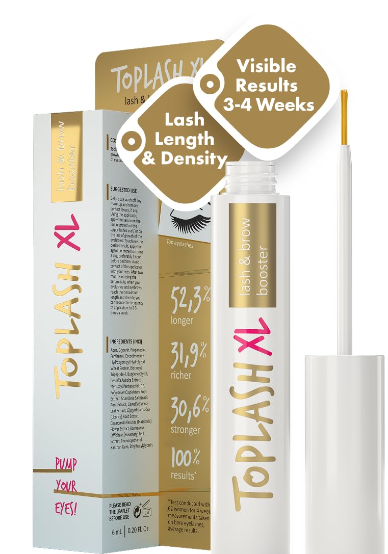 Toplash XL Lash and Brow Booster Growth Serum with Eyelash and Eyebrow Enhancer Promotes Stronger Thicker Healthier Lashes with Botanicals and Peptides