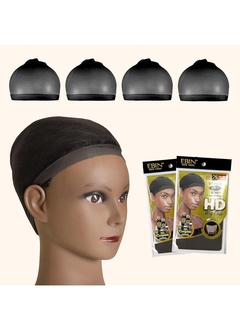 EBIN NEW YORK EBIN NEW YORK Wonder Lace Bond HD Wig Cap 2 pack  4 Pieces Black Nylon Wig Cap for lace front wig  Anti Slip Wig Accessories with Durable feature and Comfortable Fit 