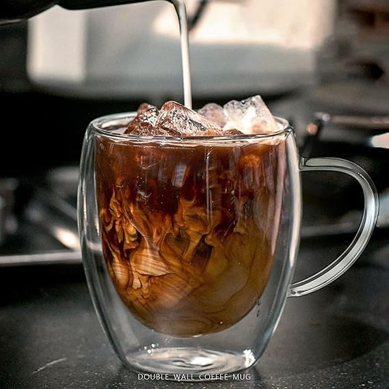 Mivana Double Wall Glass Coffee Mugs - Glass Double Layer Tea & Coffee Cup Double Walled Glass Mugs for hot & Cold Drinks Coffee Tea Milk cappuchino Juice (250ML Mug, 2 Pieces) (MCV-6) - Image 5