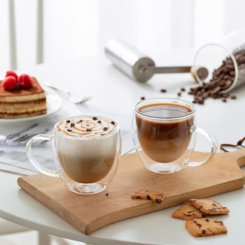 Mivana Double Wall Glass Coffee Mugs - Glass Double Layer Tea & Coffee Cup Double Walled Glass Mugs for hot & Cold Drinks Coffee Tea Milk cappuchino Juice (250ML Mug, 2 Pieces) (MCV-6) - Image 2