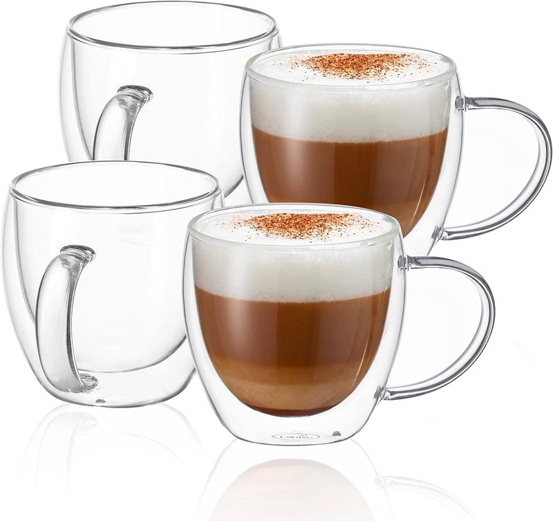 Mivana Double Wall Glass Coffee Mugs - Glass Double Layer Tea & Coffee Cup Double Walled Glass Mugs for hot & Cold Drinks Coffee Tea Milk cappuchino Juice (250ML Mug, 2 Pieces) (MCV-6) - Image 1