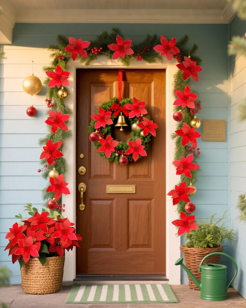 BAOTUJIA 11.81 inch Big Christmas Poinsettias Flowers Decoration Artificial Flowers for Christmas Tree Ornaments, Suitable for Home Xmas Decorations Items Wreath Making Red - Image 5