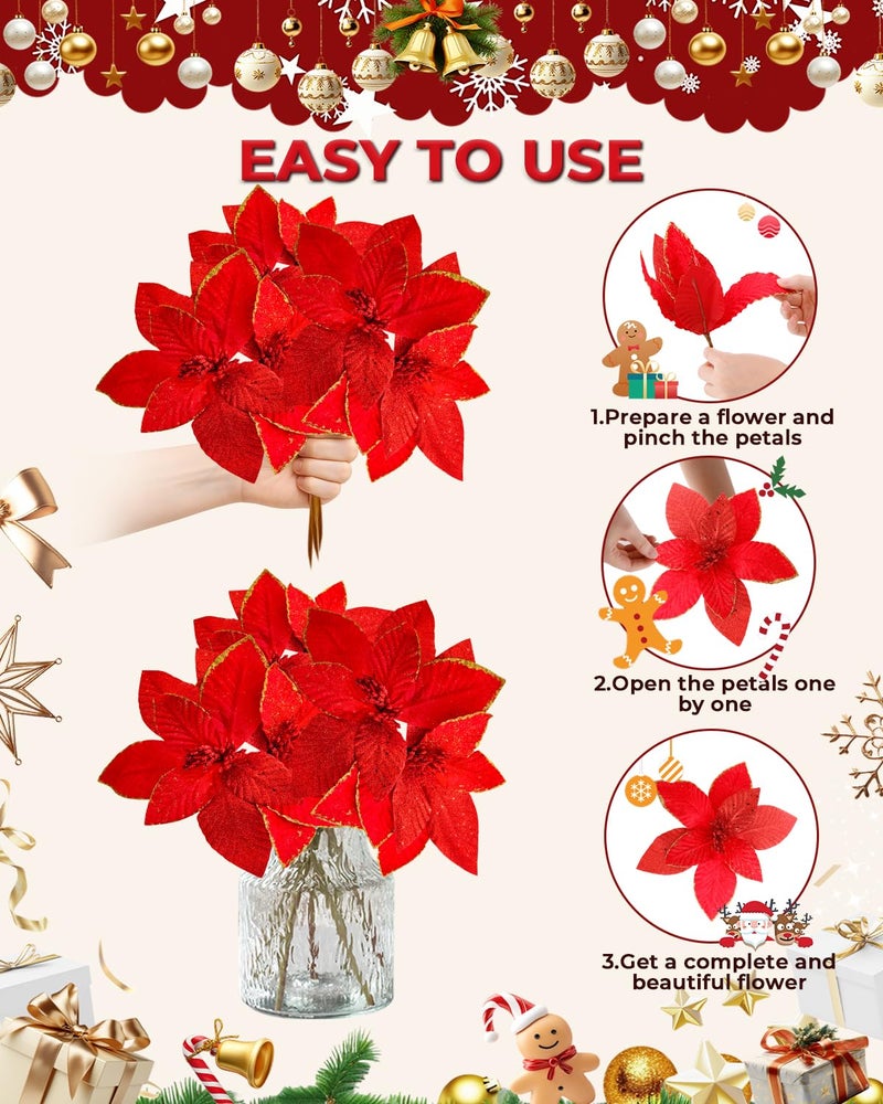 BAOTUJIA 11.81 inch Big Christmas Poinsettias Flowers Decoration Artificial Flowers for Christmas Tree Ornaments, Suitable for Home Xmas Decorations Items Wreath Making Red - Image 3